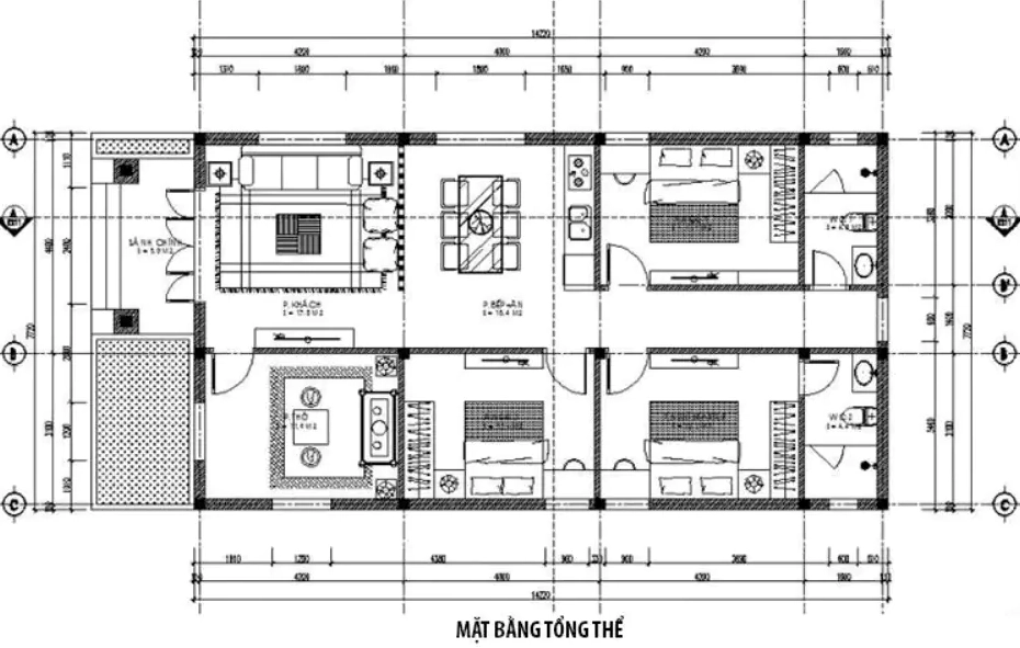 Bản vẽ thiết kế nhà cấp 4 được sắp xếp hợp lý, đảm bảo thẩm mỹ và công năng sử dụng