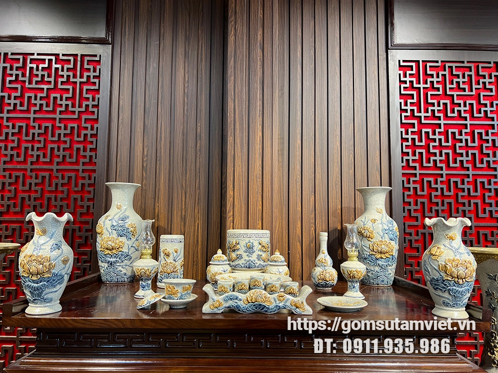 Bộ đồ thờ Bát Tràng men rạn TVR-12715702