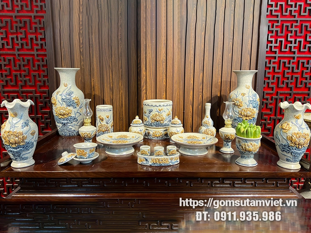 Bộ đồ thờ Bát Tràng men rạn TVR-12715705