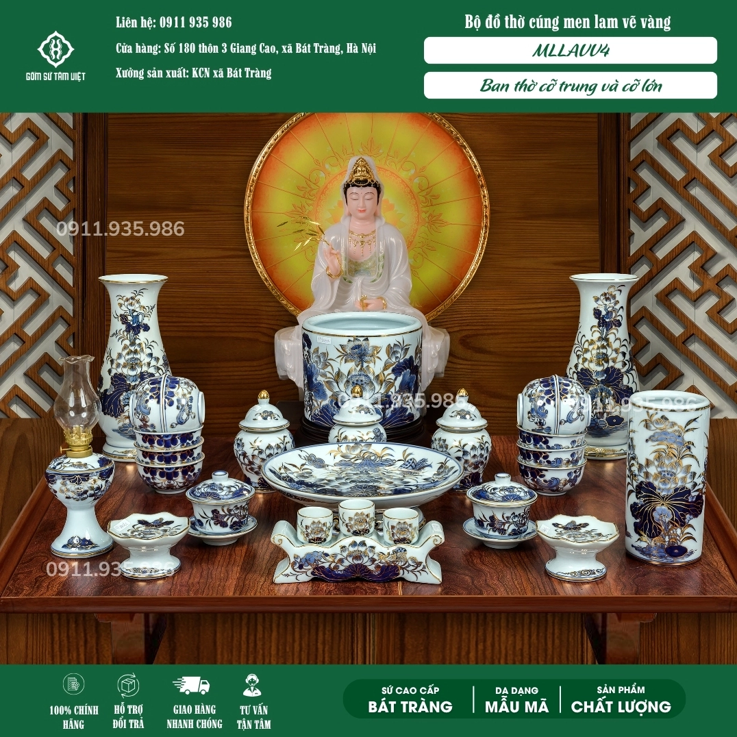 Bộ đồ thờ cúng trang nghiêm cho lễ hoá vàng