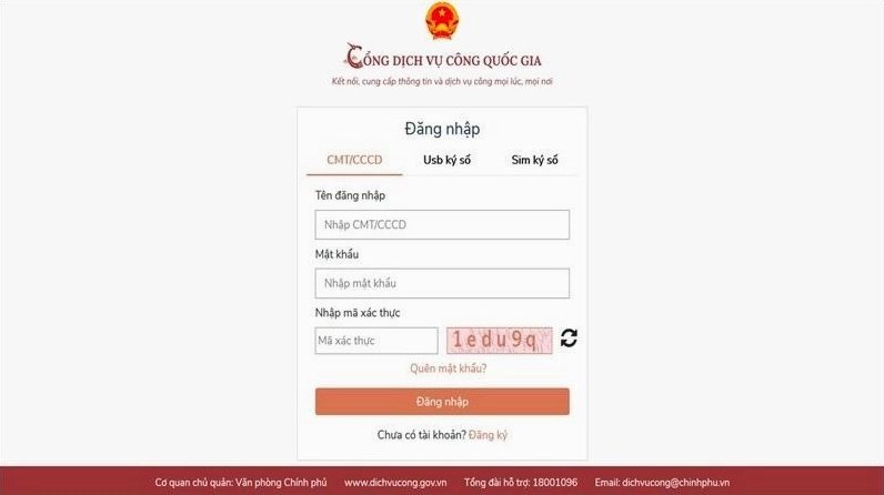 Đăng nhập tài khoản trên Cổng dịch vụ công Quốc gia
