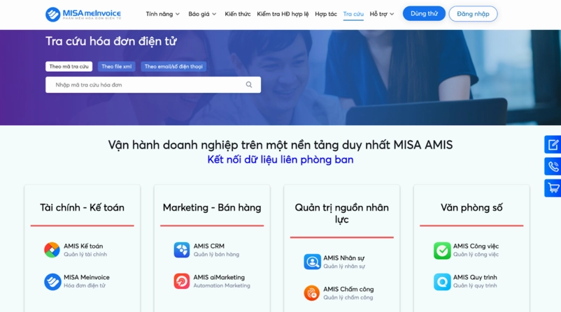 Giao diện tra cứu hóa đơn điện tử trên phần mềm của nhà cung cấp.