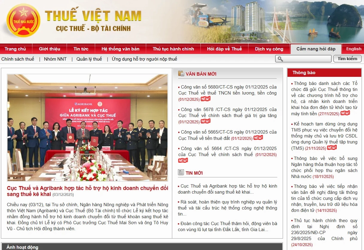 Giao diện tra cứu thuế đất online trên Cổng thông tin điện tử của Tổng cục thuế