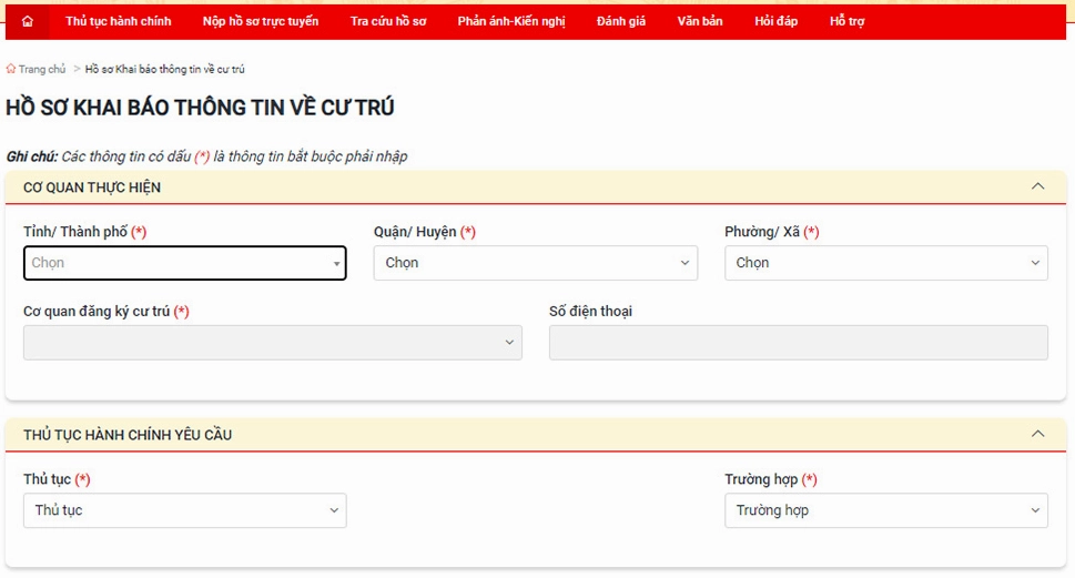 Hồ sơ khai báo thông tin về cư trú