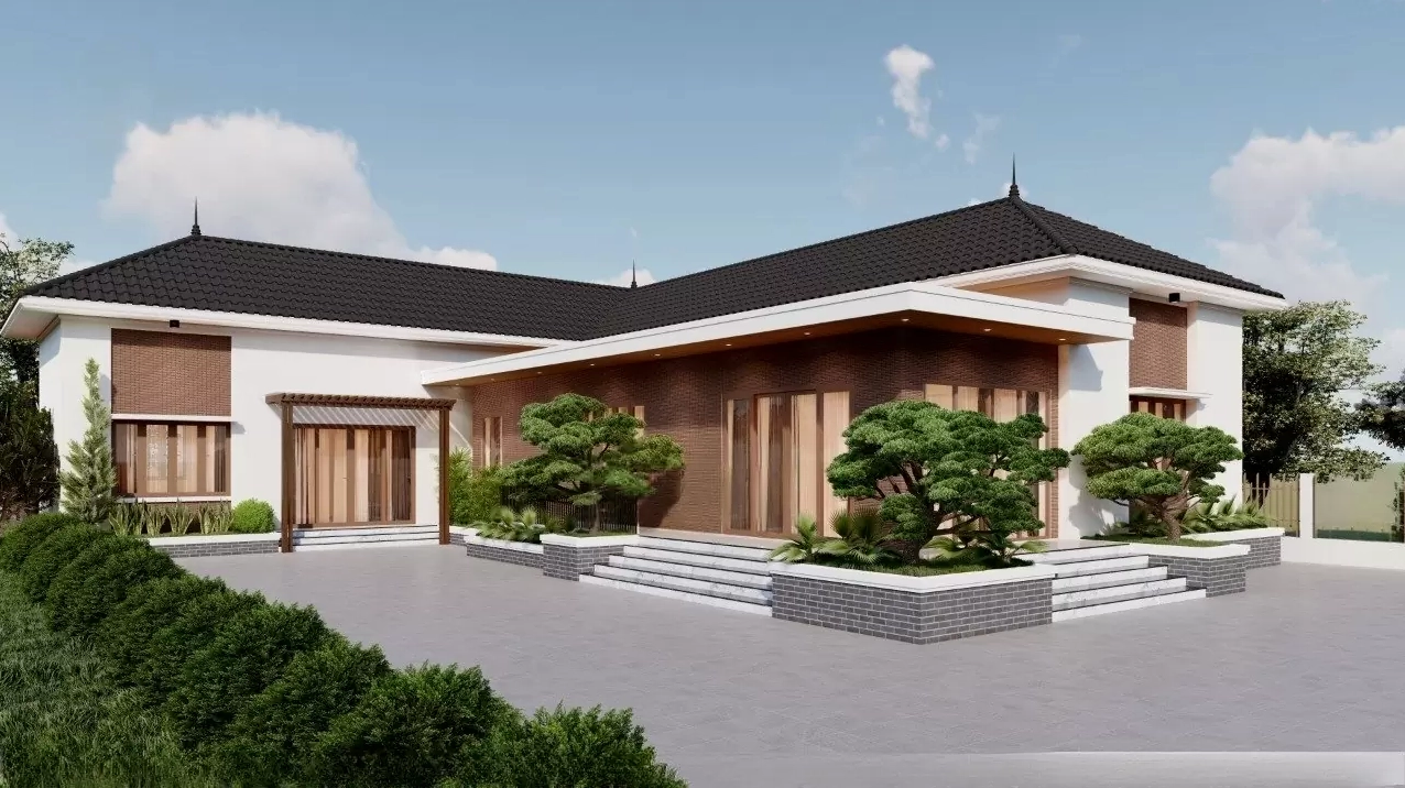 mẫu nhà cấp 4 mái Nhật chữ L