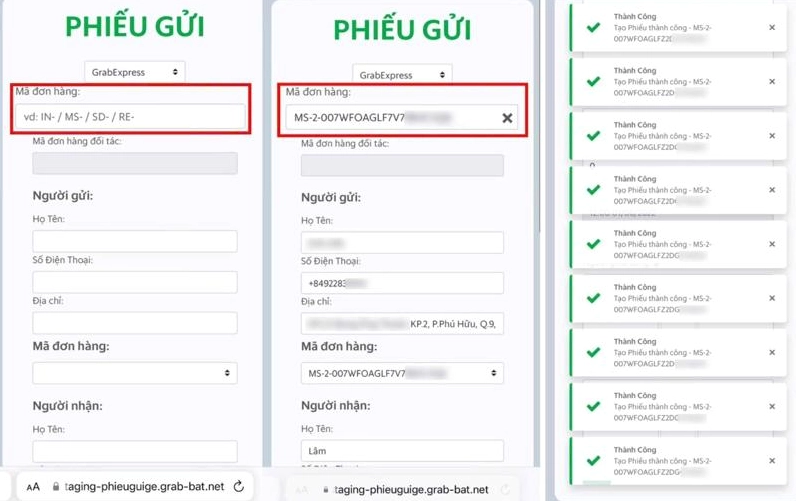 Sao chép mã gửi phiếu