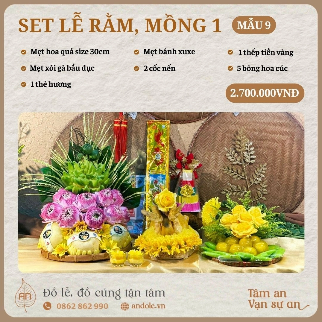 Set Lễ Rằm, Mồng 1 Mẫu 9 – Lễ Vật Tinh Tế Và Đầy Đủ