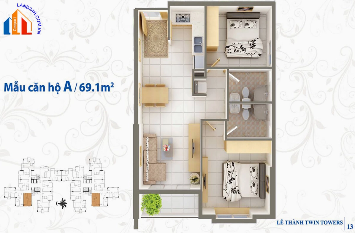 Thiết kế căn hộ loại A tại chung cư Lê Thành Mã Lò