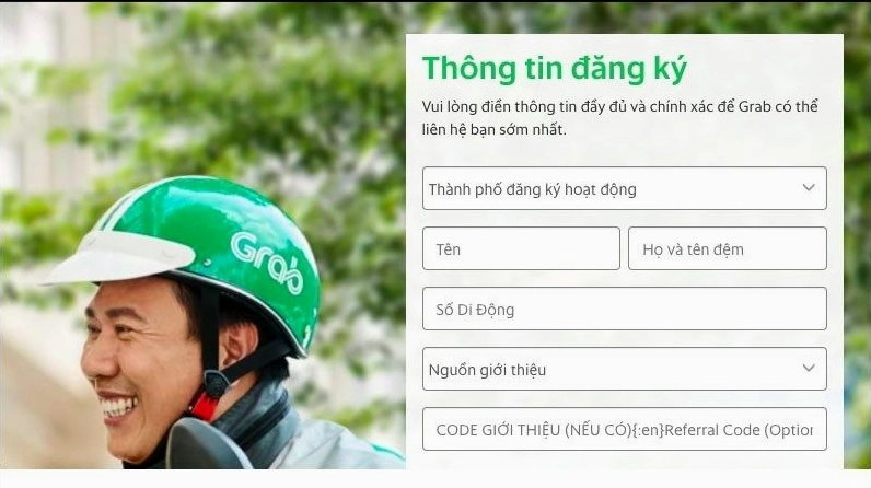 Thông tin đăng ký chạy Grab