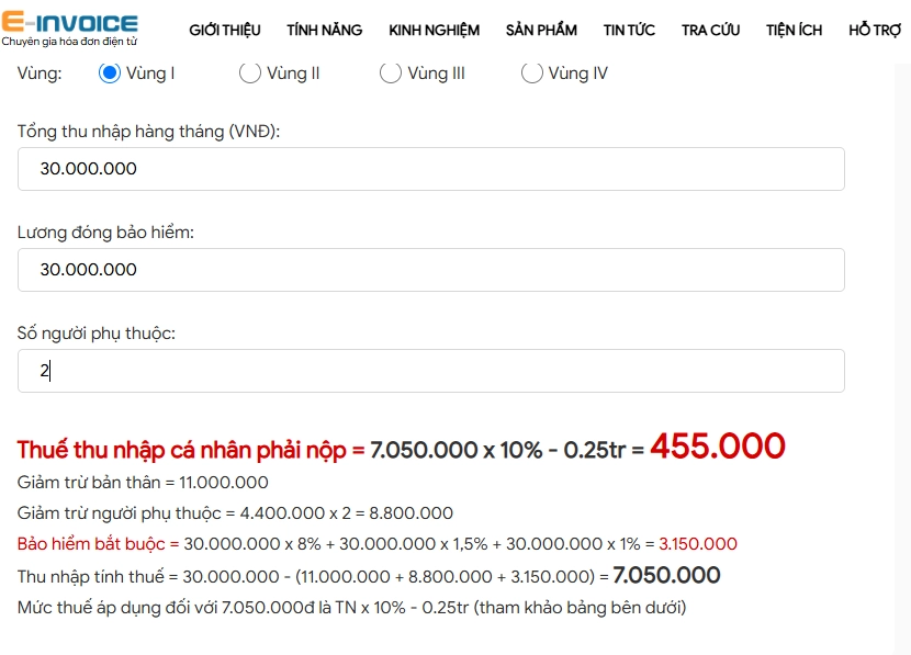 Ví dụ tính thuế TNCN