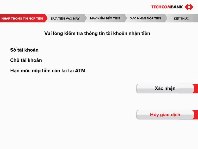 Xác nhận thông tin tài khoản nhận tiền.